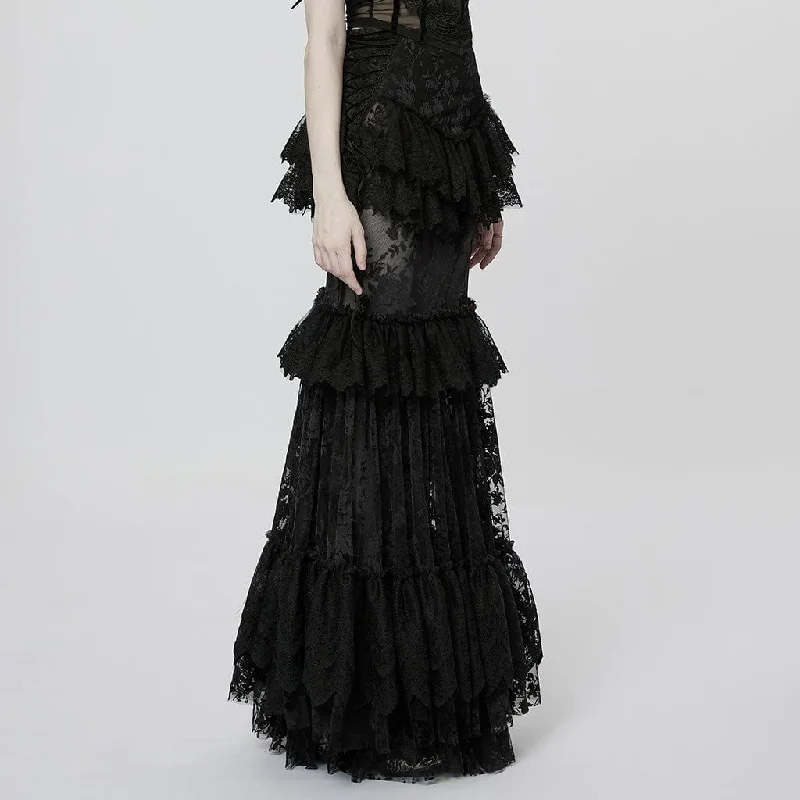 Women's Gothic Ruffles Layered Lace Skirt