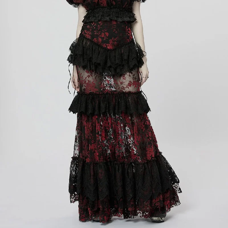 Women's Gothic Ruffles Layered Lace Skirt