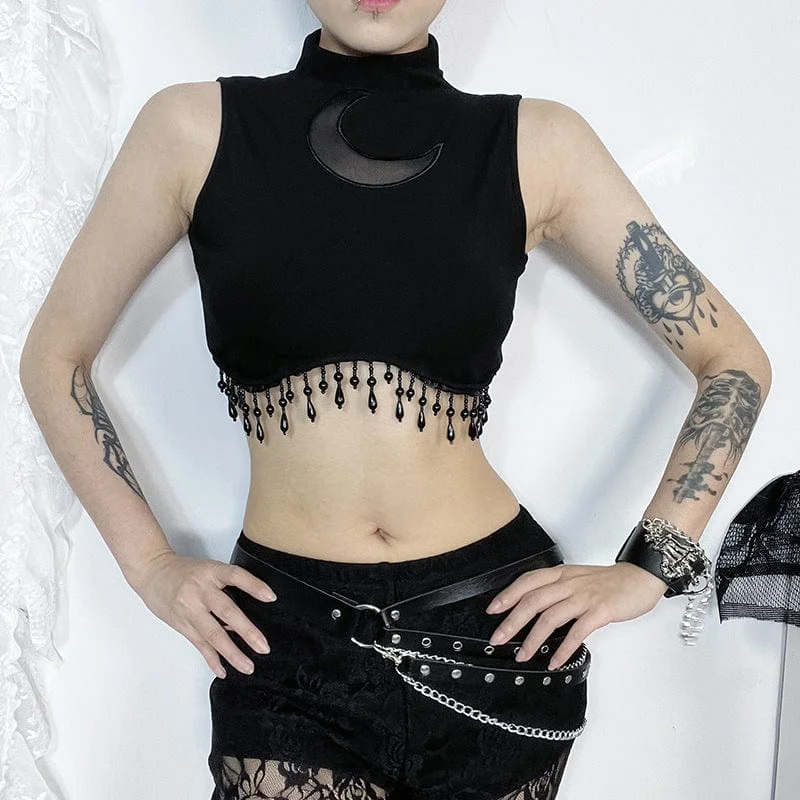 Women's Gothic Stand Collar Beaded Crop Top