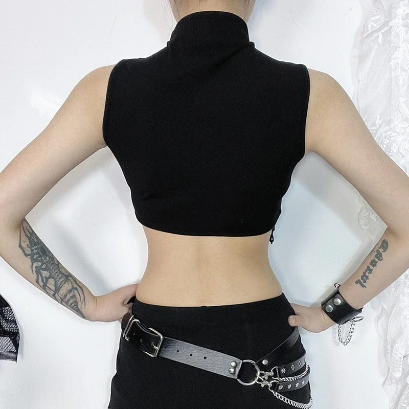 Women's Gothic Stand Collar Beaded Crop Top