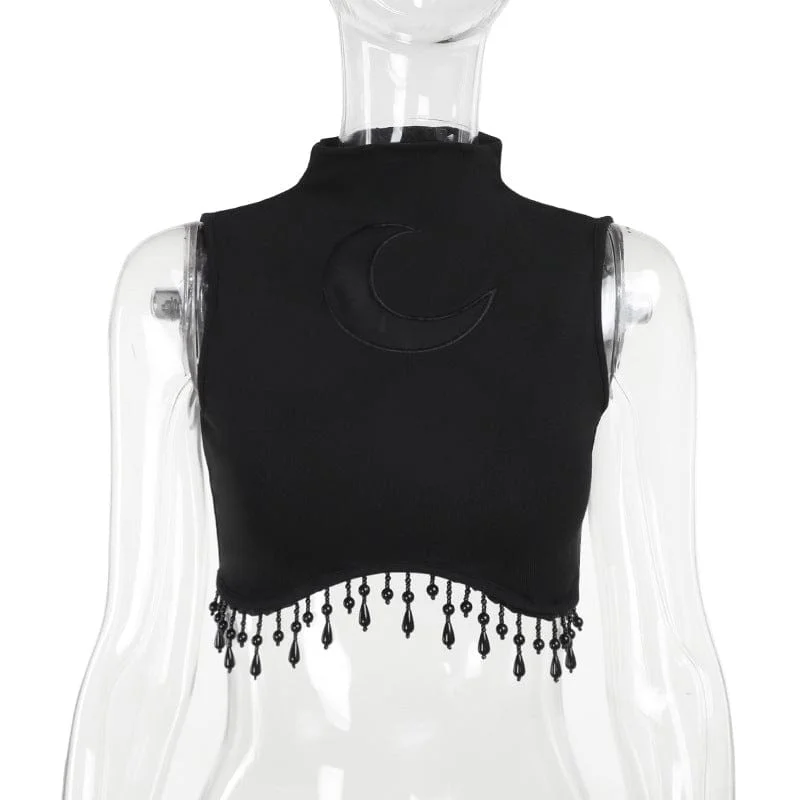 Women's Gothic Stand Collar Beaded Crop Top