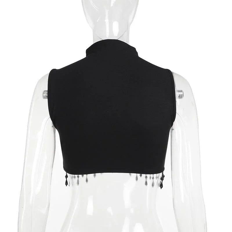 Women's Gothic Stand Collar Beaded Crop Top