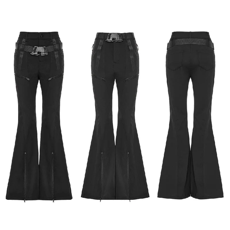 Women's Gothic Strap Splice Buckle Flared Pants