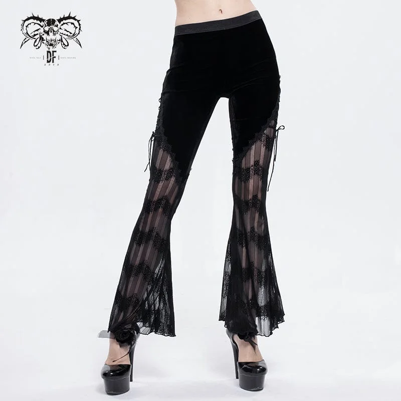 Women's Gothic Strappy Lace Splice Flared Leggings