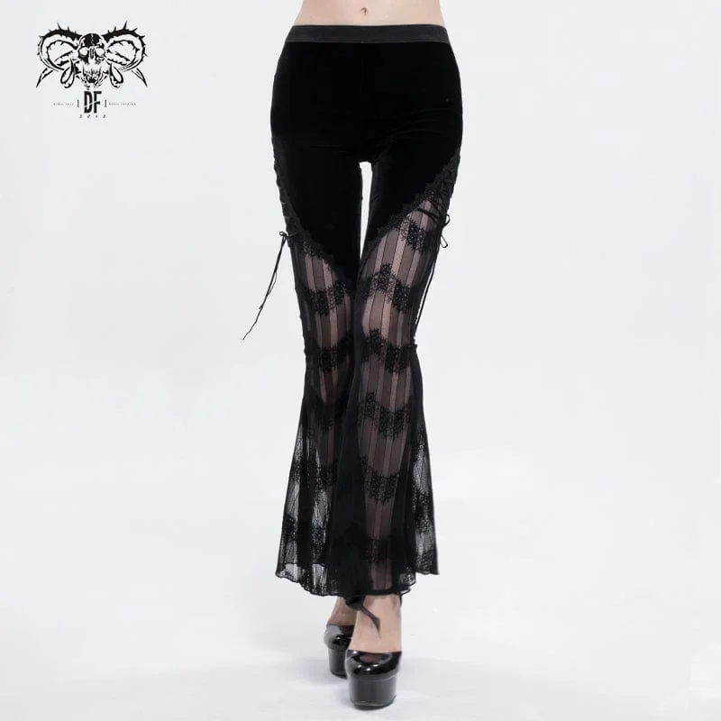 Women's Gothic Strappy Lace Splice Flared Leggings