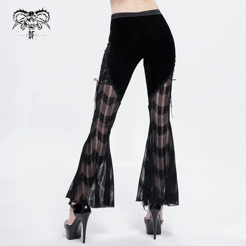 Women's Gothic Strappy Lace Splice Flared Leggings