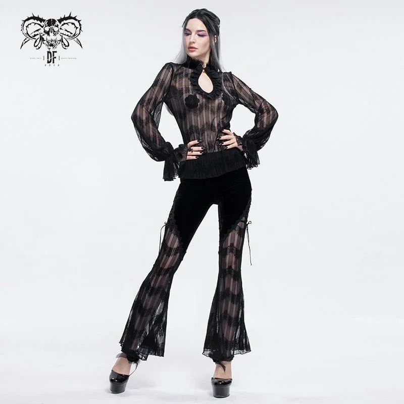 Women's Gothic Strappy Lace Splice Flared Leggings