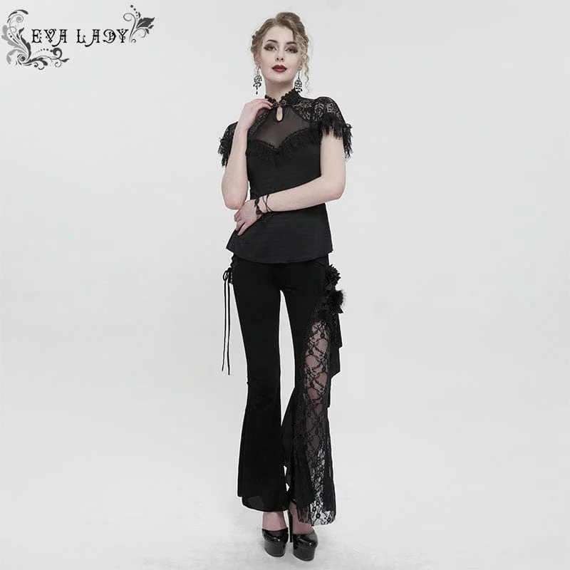 Women's Gothic Strappy Lace Splice Flared Pants