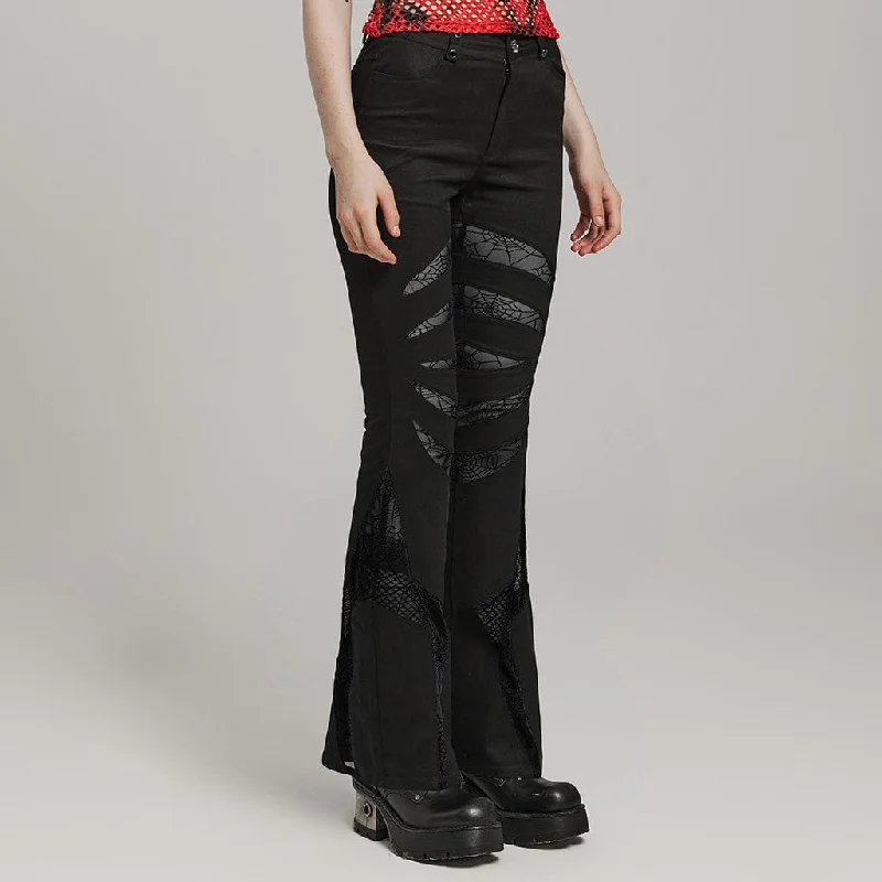 Women's Gothic Symmetrical Mesh Pointed Flared Pants Black