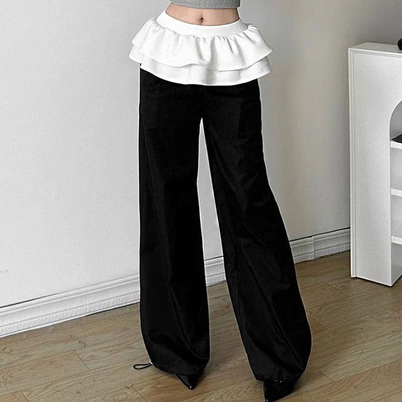 Women's Grunge Contrast Color Ruffled Pants