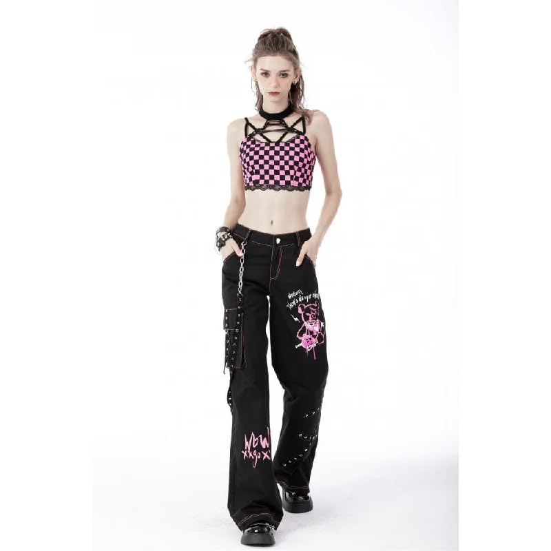 Women's Grunge Dangerous Bear Bell-bottoms with Belt