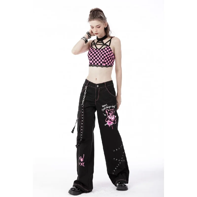 Women's Grunge Dangerous Bear Bell-bottoms with Belt