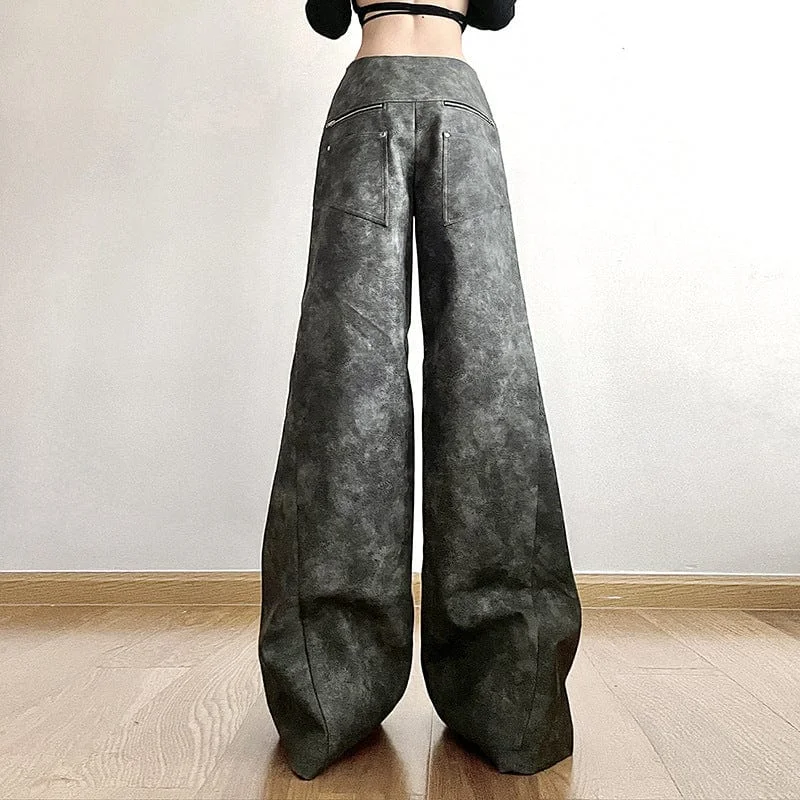 Women's Grunge Faux Leather Loose Pants