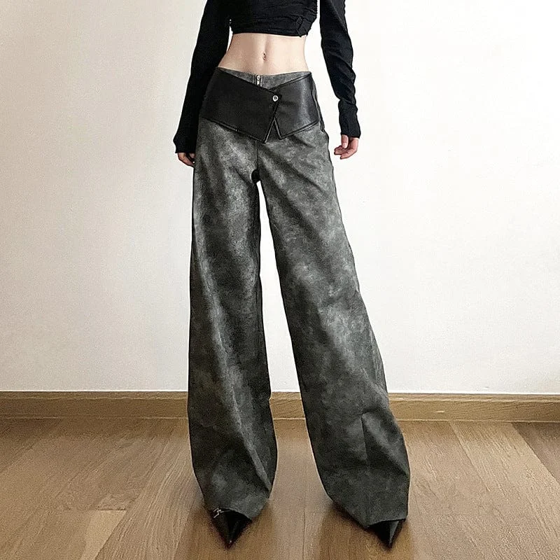 Women's Grunge Faux Leather Loose Pants