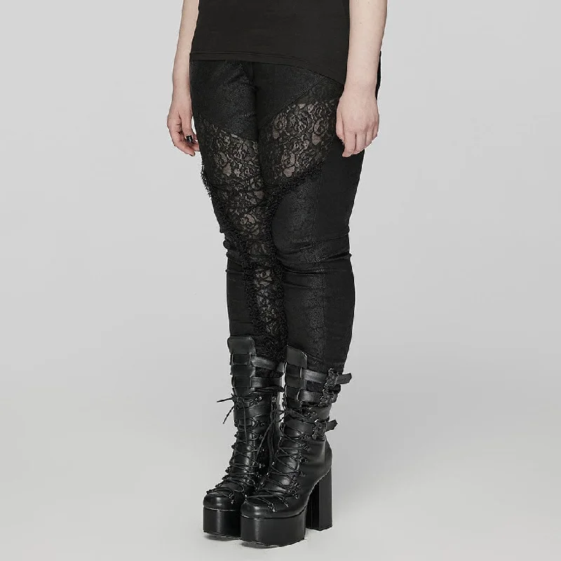 Women's Plus Size Gothic Lace-up Lace Splicing Pants