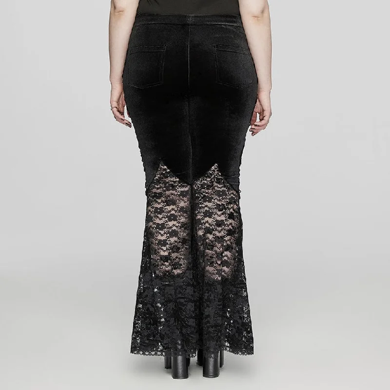 Women's Plus Size Gothic Rose Lace Splice Flarerd Pants