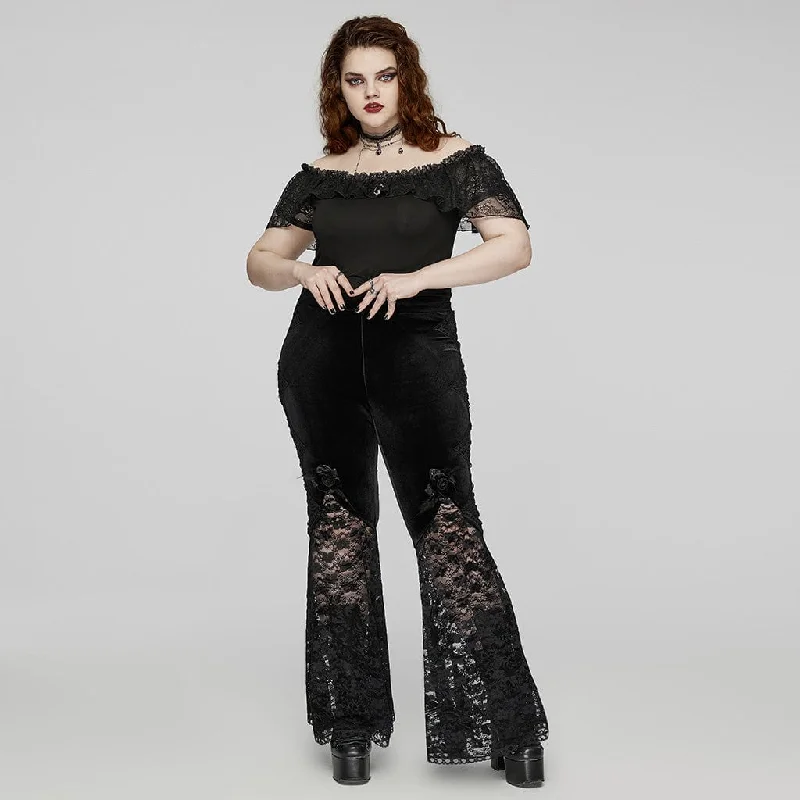 Women's Plus Size Gothic Rose Lace Splice Flarerd Pants