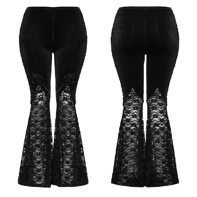 Women's Plus Size Gothic Rose Lace Splice Flarerd Pants