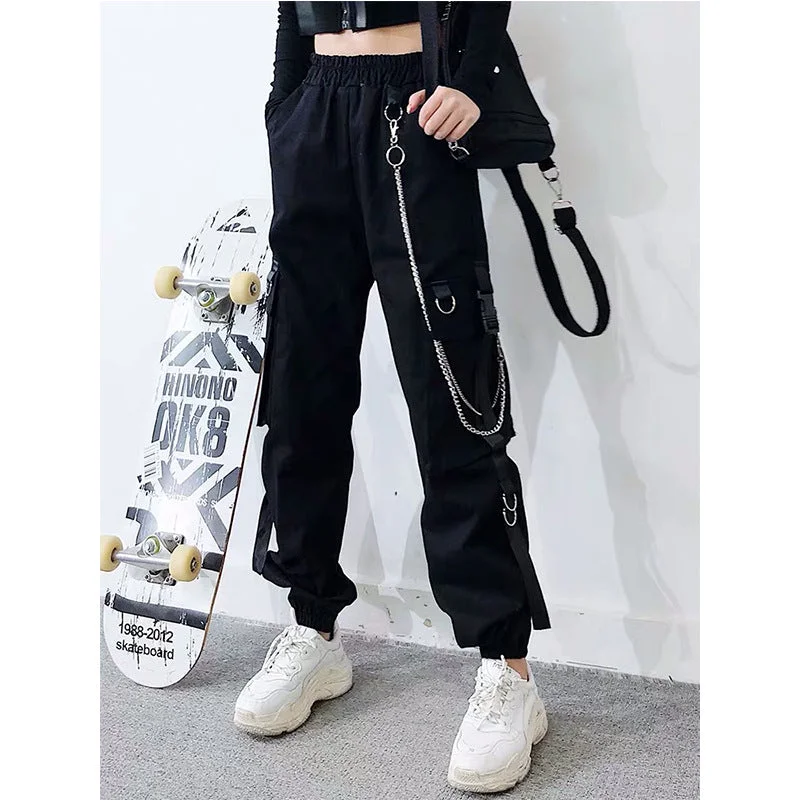 Women's Punk Big-pocket Jogger Pants with Chain