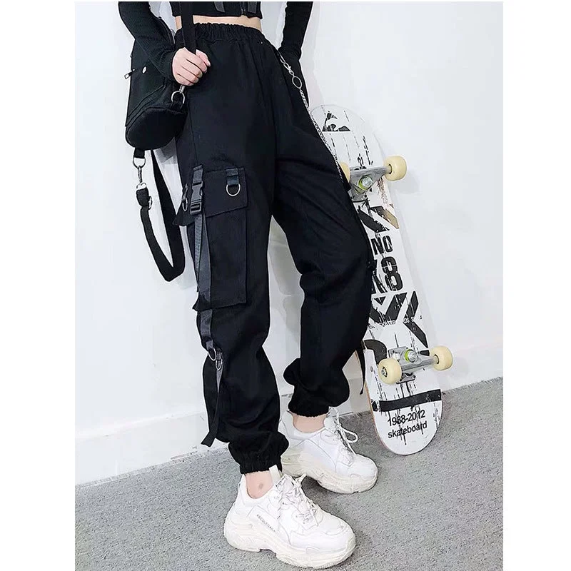 Women's Punk Big-pocket Jogger Pants with Chain