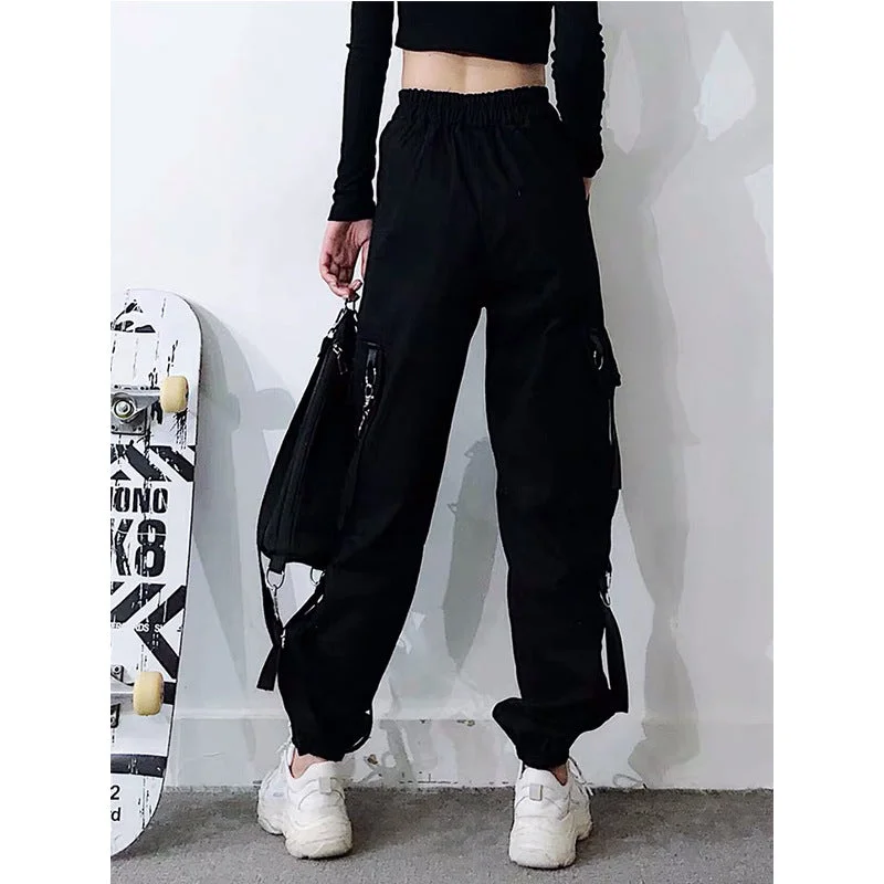 Women's Punk Big-pocket Jogger Pants with Chain