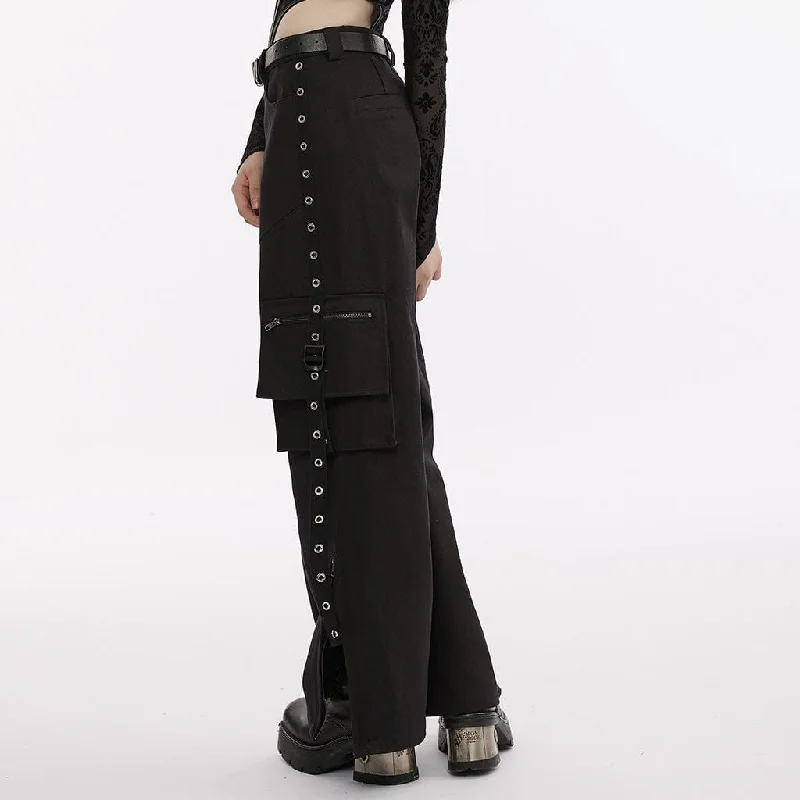 Women's Punk Big-pocket Side Slit Cargo Pants