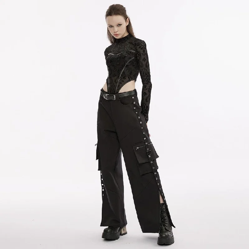 Women's Punk Big-pocket Side Slit Cargo Pants