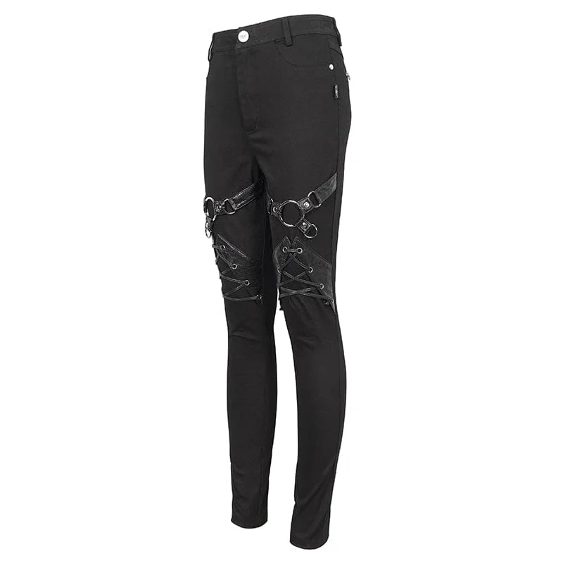 Women's Punk Buckle Splice Skinny Pants