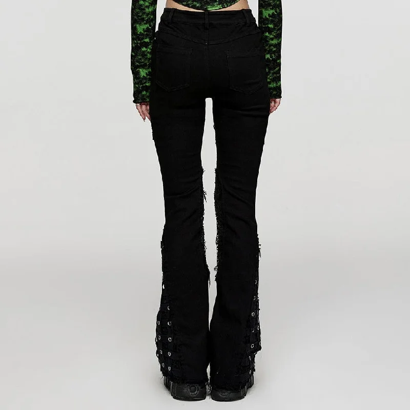 Women's Punk Buckle Unedged Flared Pants