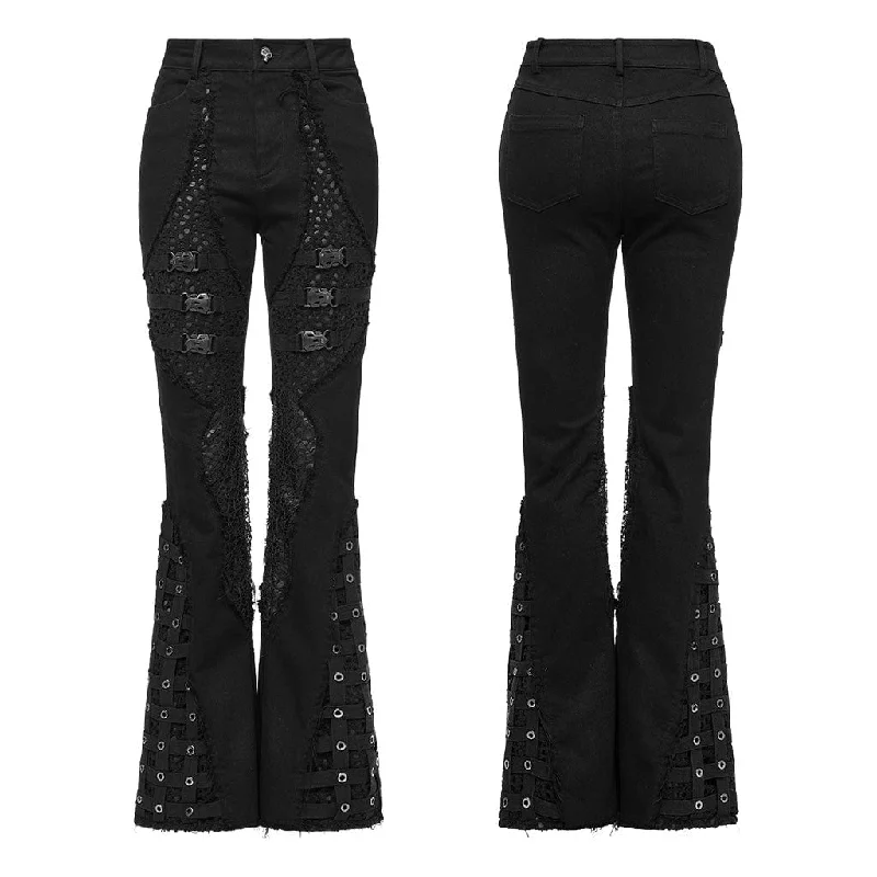 Women's Punk Buckle Unedged Flared Pants