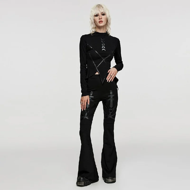 Women's Punk Cross Patch Flared Pants