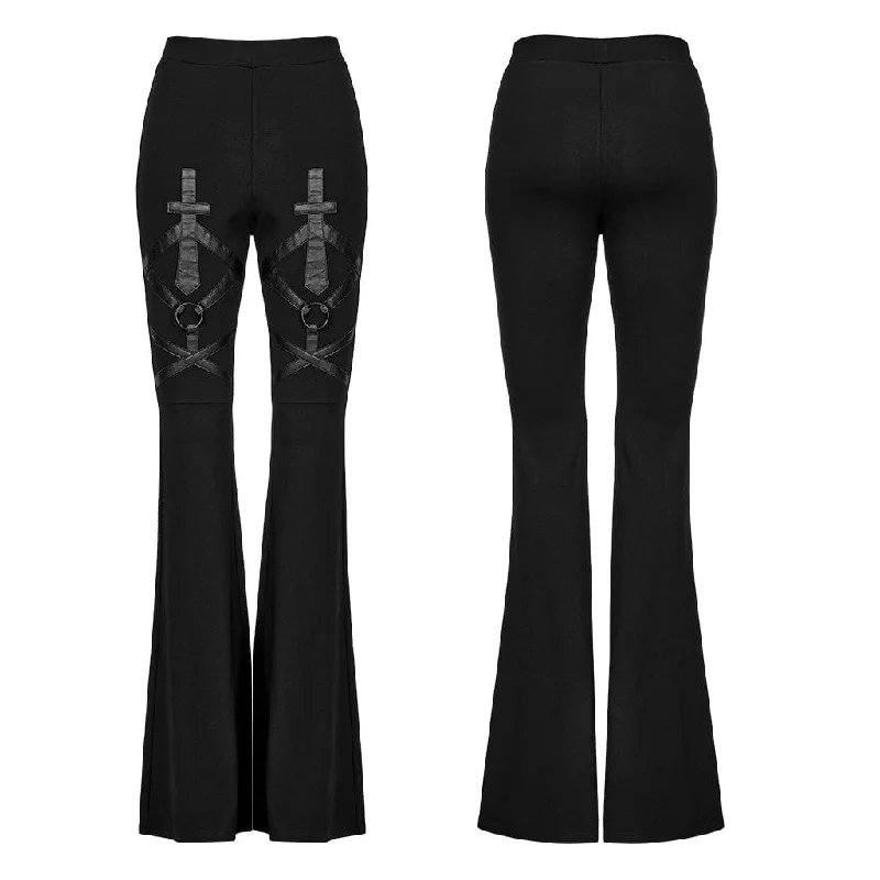 Women's Punk Cross Patch Flared Pants