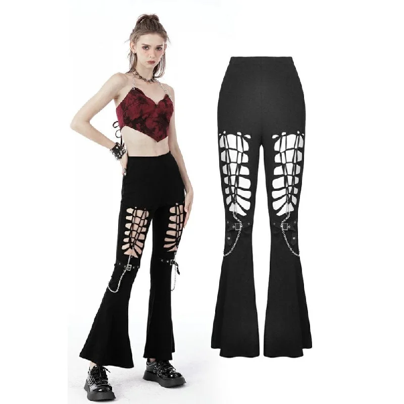 Women's Punk Cutout Metal Chain Bell-bottoms