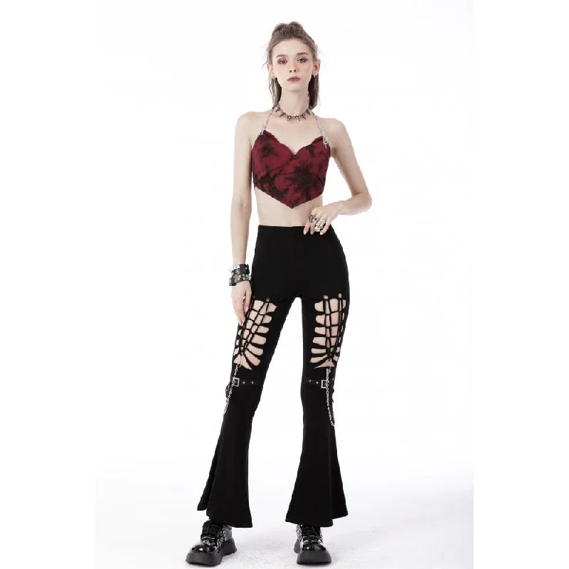 Women's Punk Cutout Metal Chain Bell-bottoms