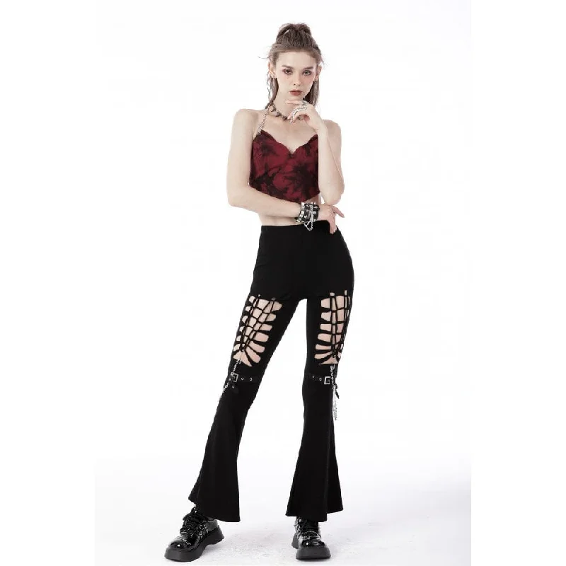 Women's Punk Cutout Metal Chain Bell-bottoms