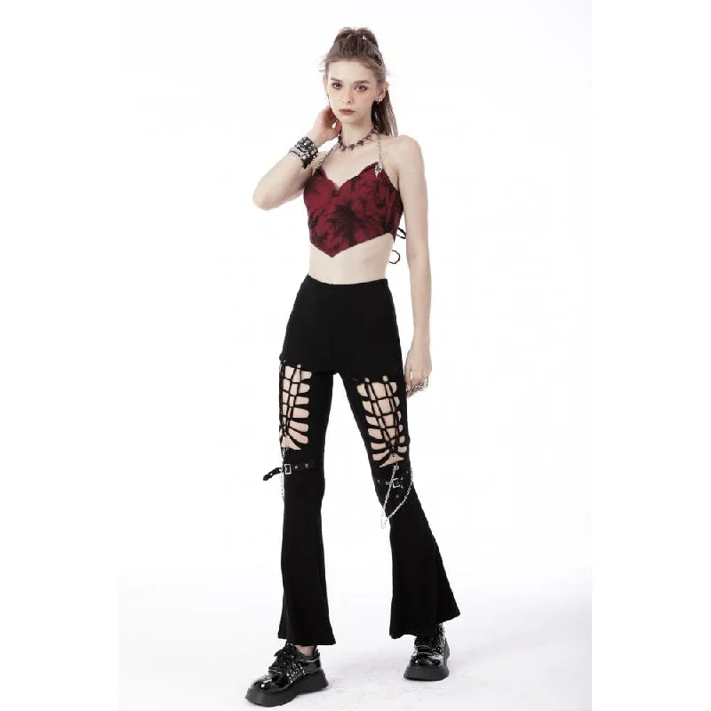 Women's Punk Cutout Metal Chain Bell-bottoms