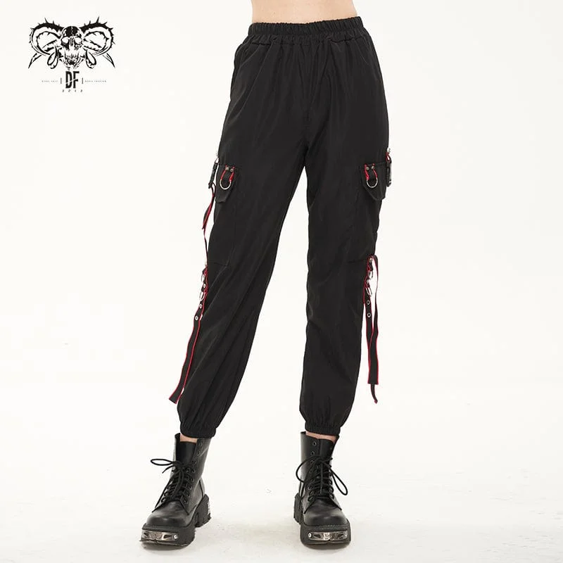 Women's Punk Double Color Big-pocket Jogger Pants