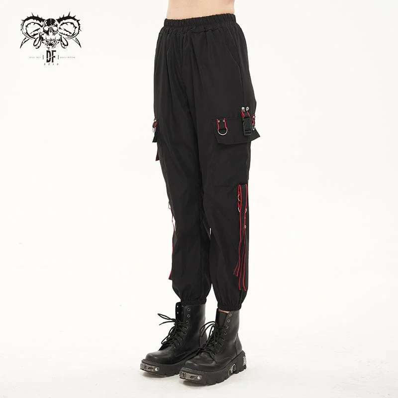 Women's Punk Double Color Big-pocket Jogger Pants