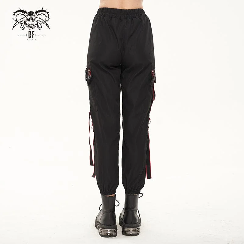 Women's Punk Double Color Big-pocket Jogger Pants