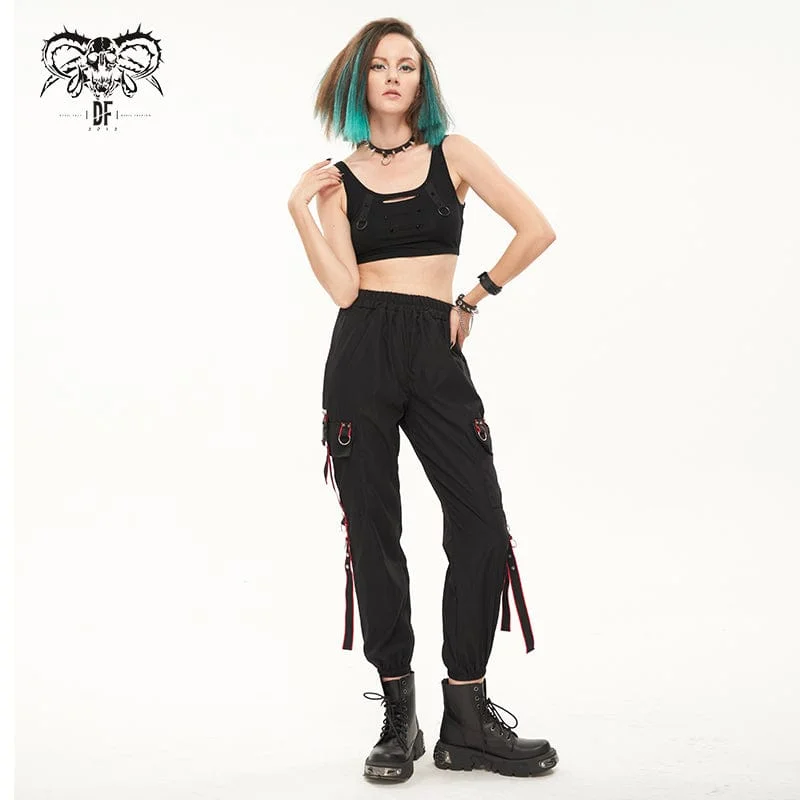 Women's Punk Double Color Big-pocket Jogger Pants