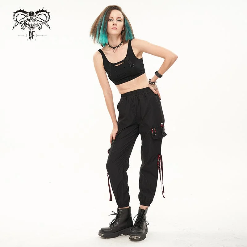 Women's Punk Double Color Big-pocket Jogger Pants