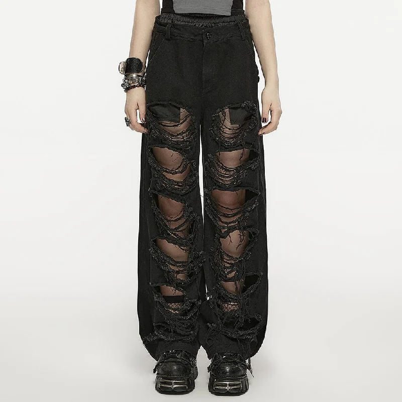 Women's Punk Double-waisted Ripped Pants