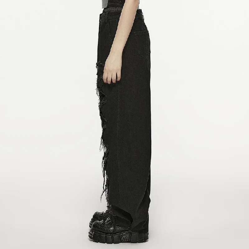 Women's Punk Double-waisted Ripped Pants