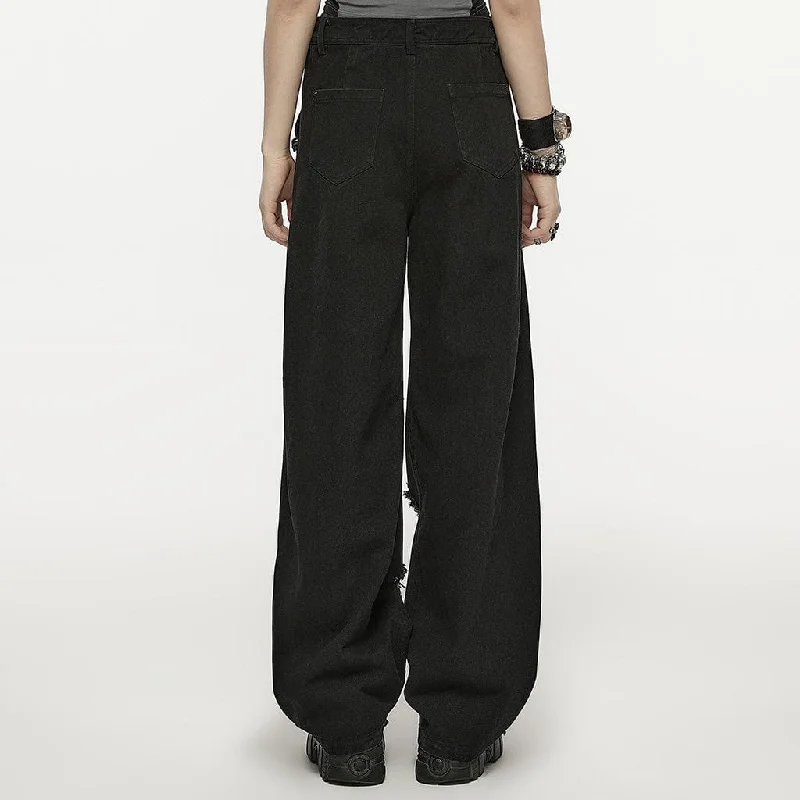 Women's Punk Double-waisted Ripped Pants