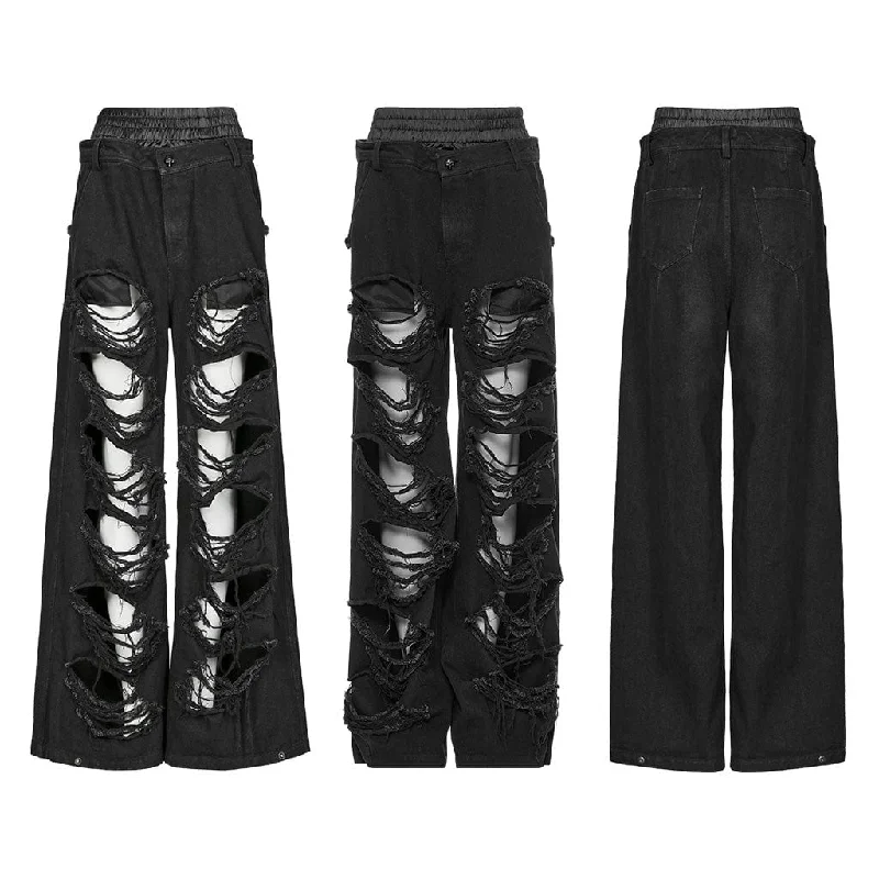 Women's Punk Double-waisted Ripped Pants