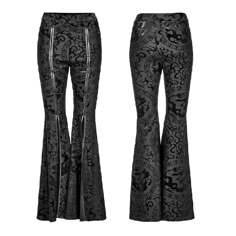 Women's Punk Dragon Printed Frog Split Flared Pants