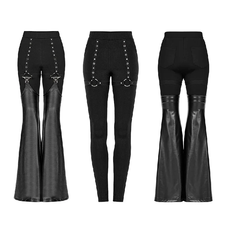 Women's Punk Eyelet Leggings with Faux Leather Leg Warmers