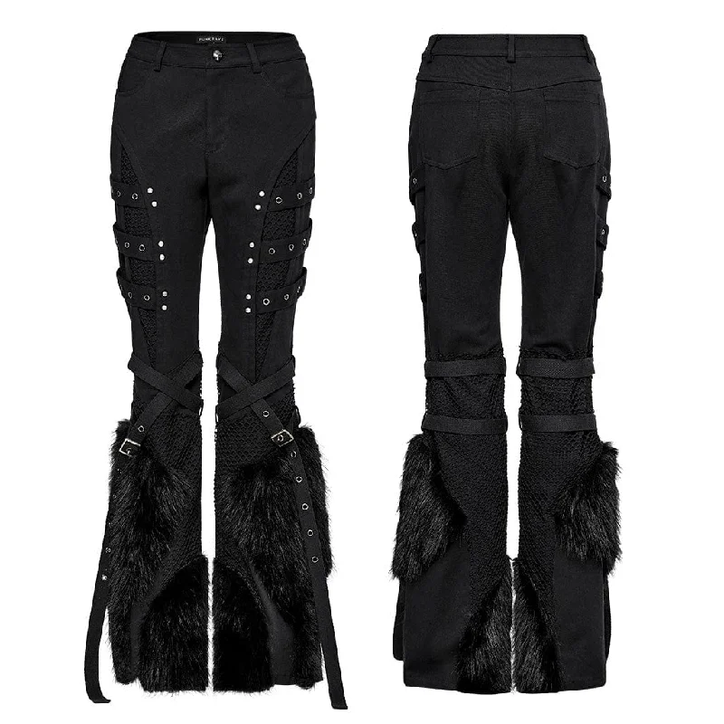 Women's Punk Eyelet Mesh Splice Fluffy Pants