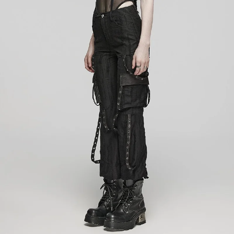 Women's Punk Eyelet Pocket Loose Pants