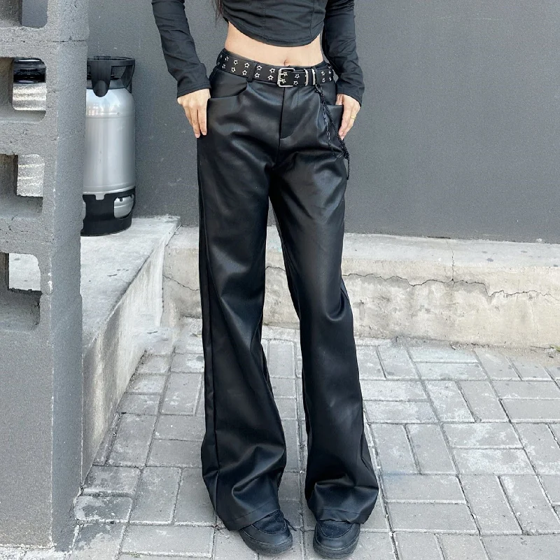 Women's Punk Faux Leather Loose Pants